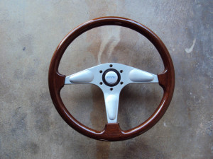 MOMO Teardrop Gun Metal Wood Grain Steering Wheel 365mm 