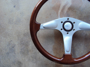 MOMO Teardrop Gun Metal Wood Grain Steering Wheel 365mm 