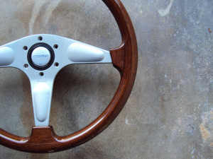 MOMO Teardrop Gun Metal Wood Grain Steering Wheel 365mm 