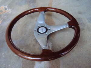 MOMO Teardrop Gun Metal Wood Grain Steering Wheel 365mm 