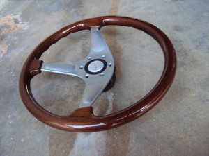 MOMO Teardrop Gun Metal Wood Grain Steering Wheel 365mm 