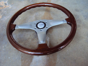 MOMO Teardrop Gun Metal Wood Grain Steering Wheel 365mm 