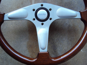 MOMO Teardrop Gun Metal Wood Grain Steering Wheel 365mm 