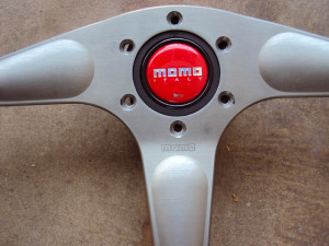 MOMO Gun Metal Teardrop Wood Grain Steering Wheel 