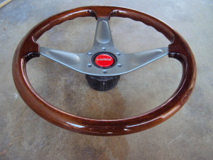 MOMO Gun Metal Teardrop Wood Grain Steering Wheel 